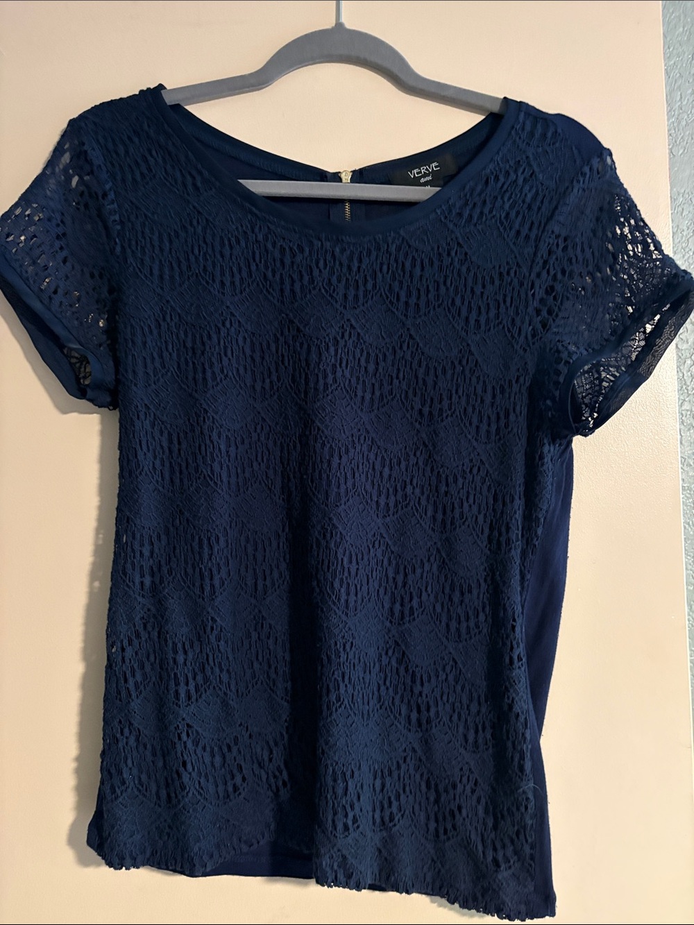 Verve Ami Navy Lace Short Sleeve Blouse